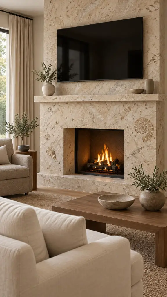 Natural Limestone Fireplace