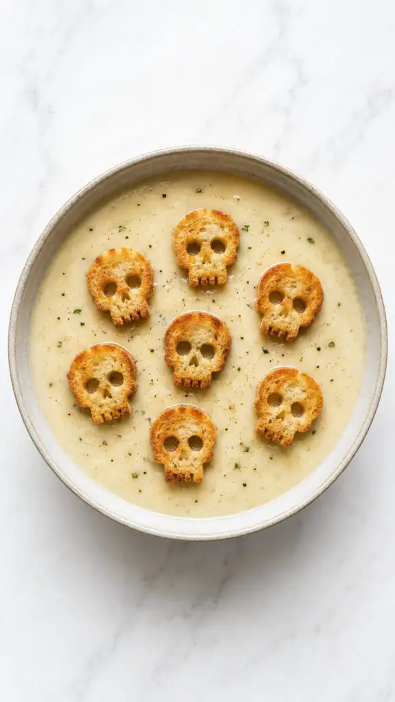 Potato Soup with Skull Shaped Croutons