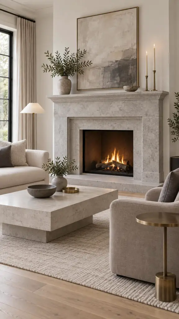 Soft Gray Limestone Fireplace