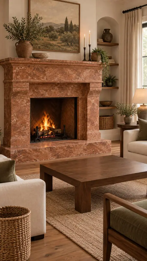Terracotta Limestone Fireplace
