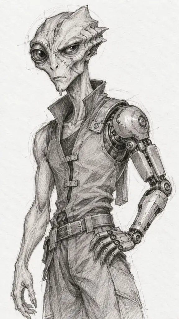 Alien Cybernetic Warrior Pencil Concept