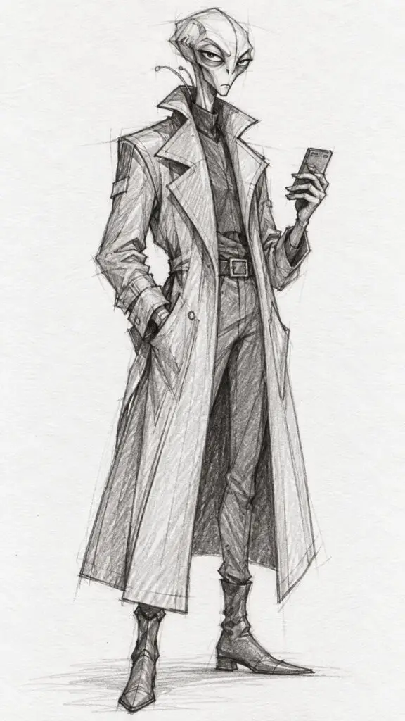 Alien Detective Noir Sketch