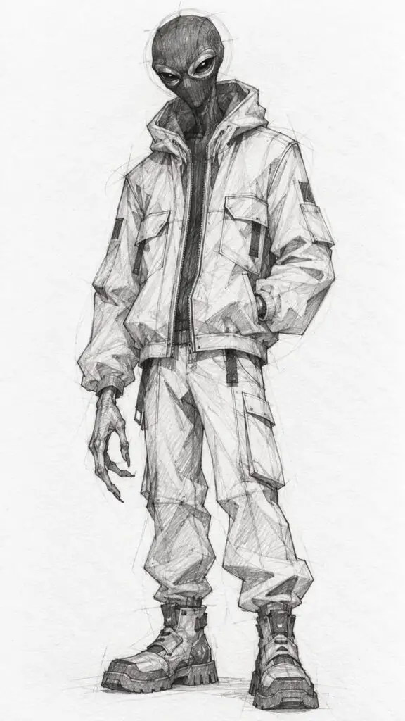 Alien Techwear Character Sketch
