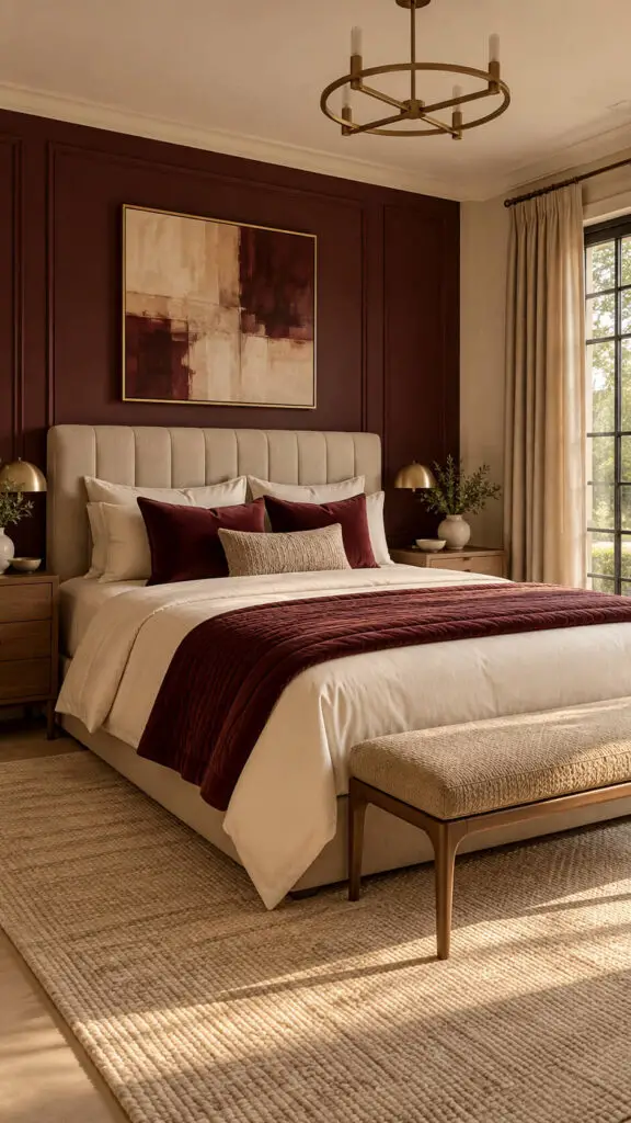 Burgundy Beige Bedroom