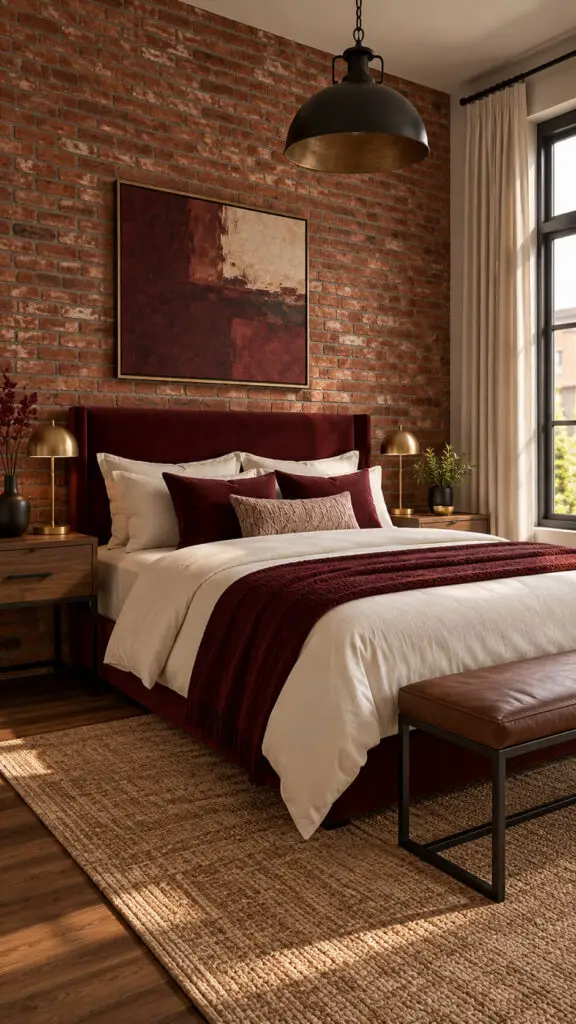 Burgundy Brick Bedroom