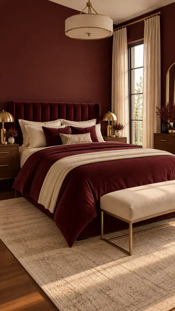 Burgundy Cream Gold Bedroom