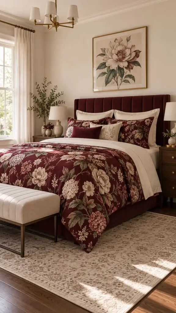 Burgundy Floral Bedroom