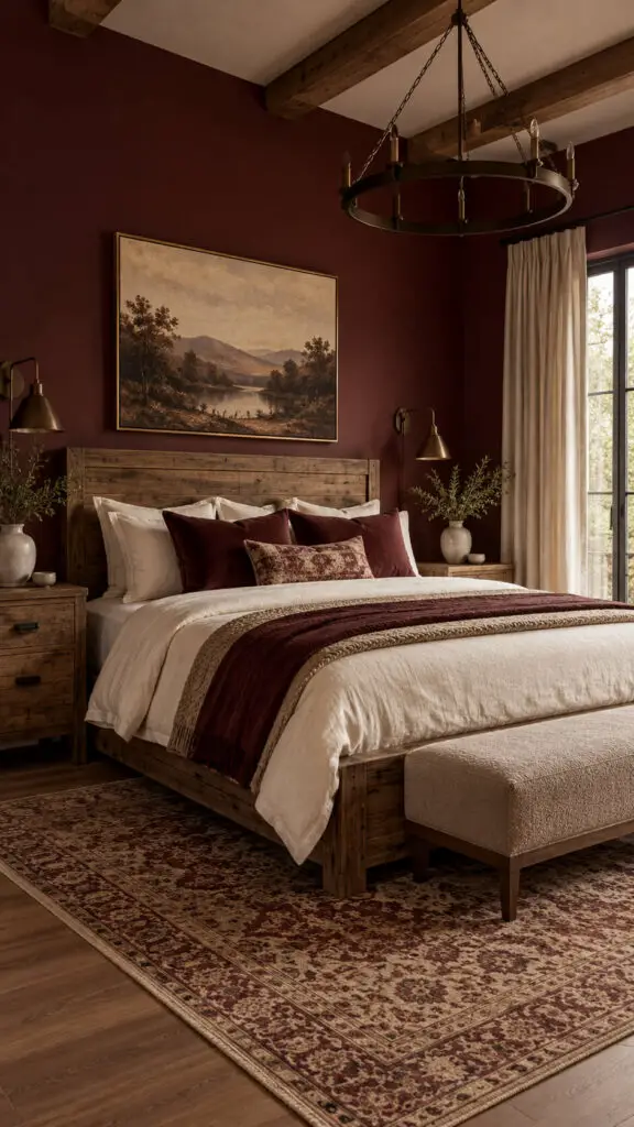 Burgundy Rustic Bedroom