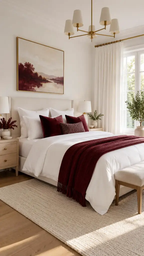 Burgundy White Bedroom