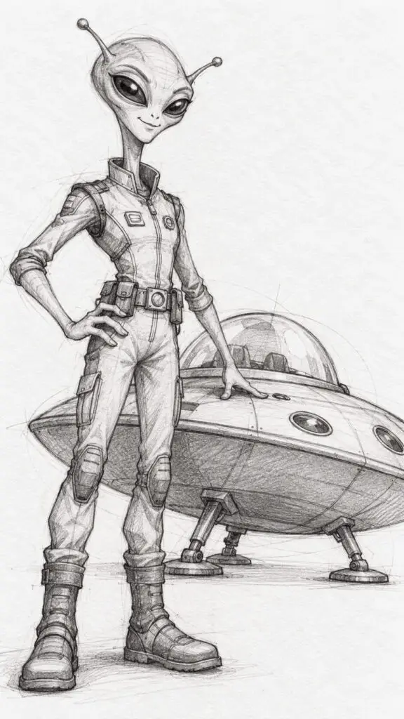 Confident Alien Captain and Saucer