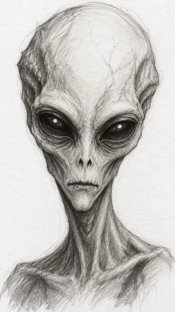 Eerie Graphite Alien Portrait