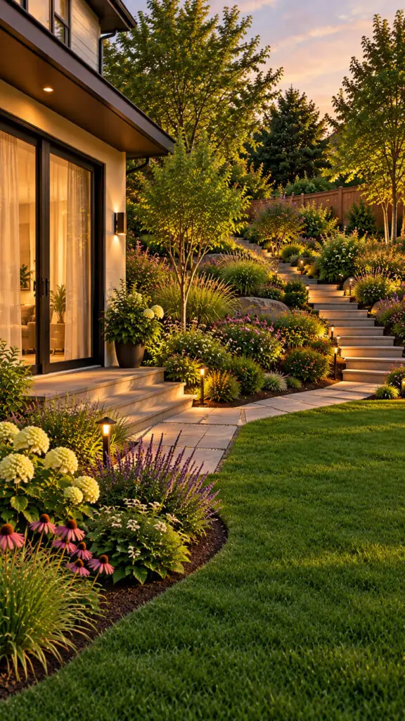 Golden Hour Backyard Garden Steps