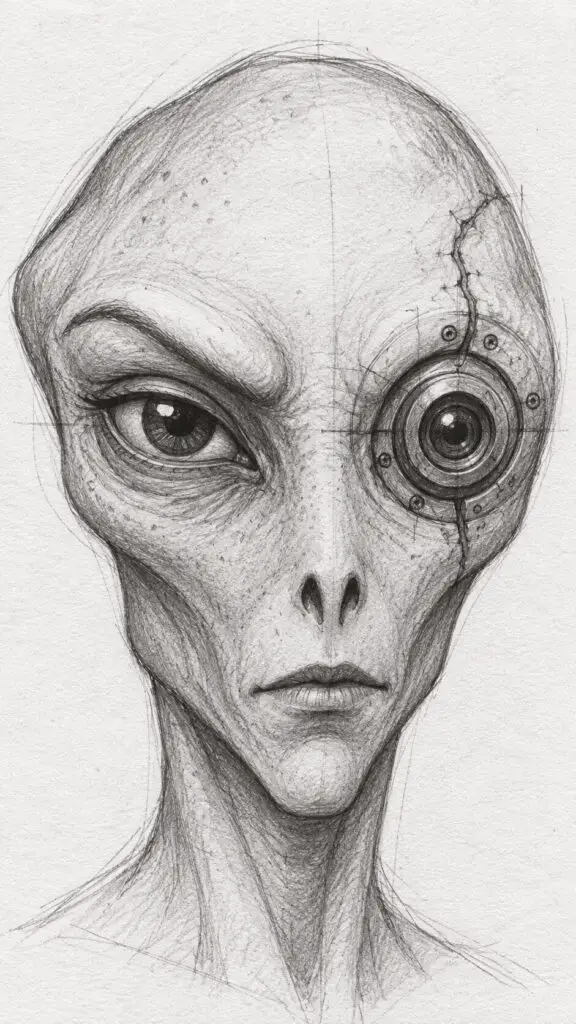 Graphite Cyborg Alien Portrait