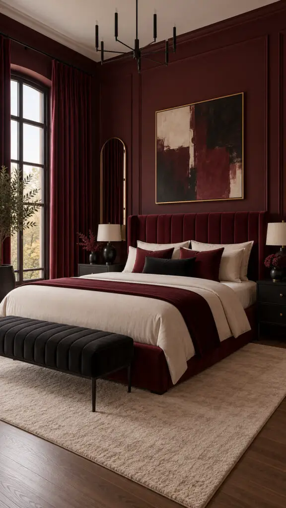 Luxurious Burgundy Bedroom Retreat
