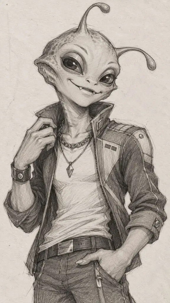 Mischievous Alien in a Futuristic Jacket