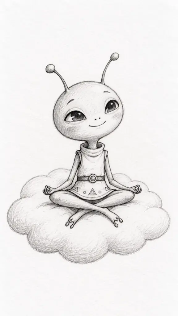 Peaceful Alien Meditating on a Cloud