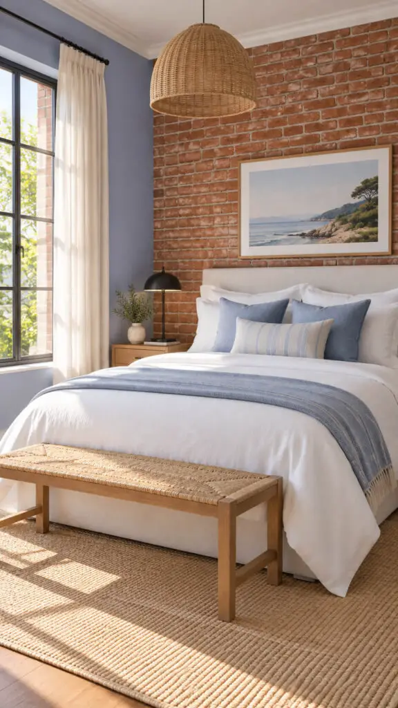 Periwinkle Brick Bedroom
