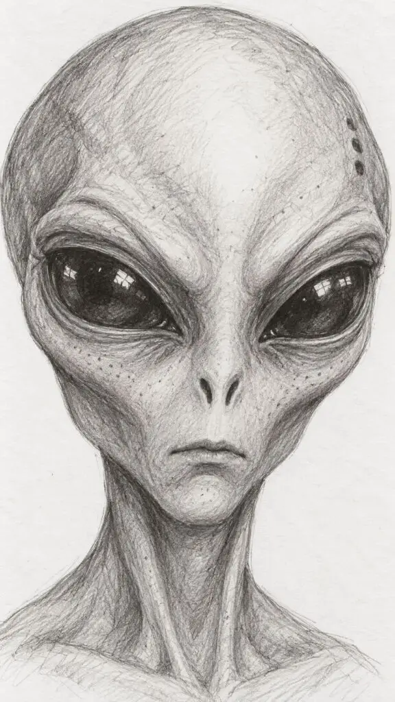 Realistic Graphite Sketch of a Grey Alien