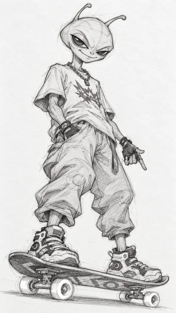 Rebellious Alien Skater Sketch