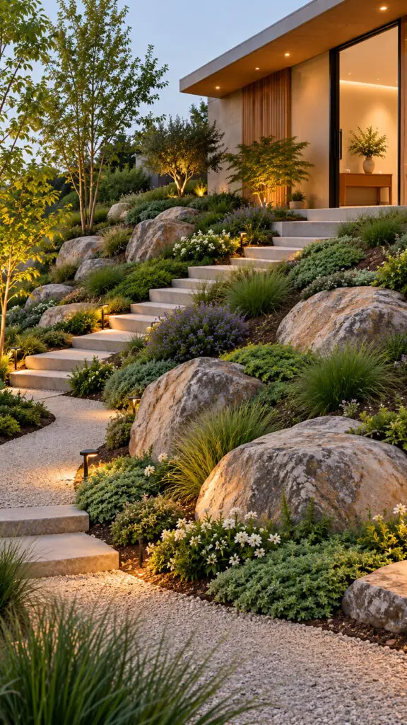 Sloped Backyard Boulders