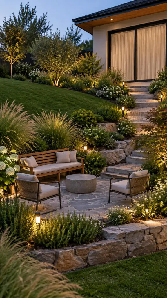 Sloped Backyard Seating Nook