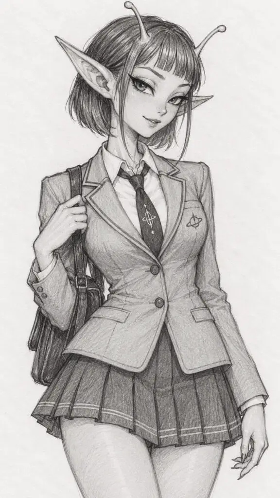 Sly Alien Student Pencil Portrait