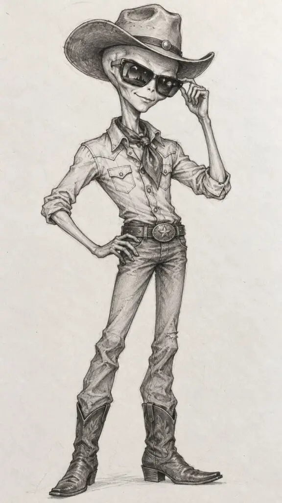 Stylish Alien Cowboy Sketch