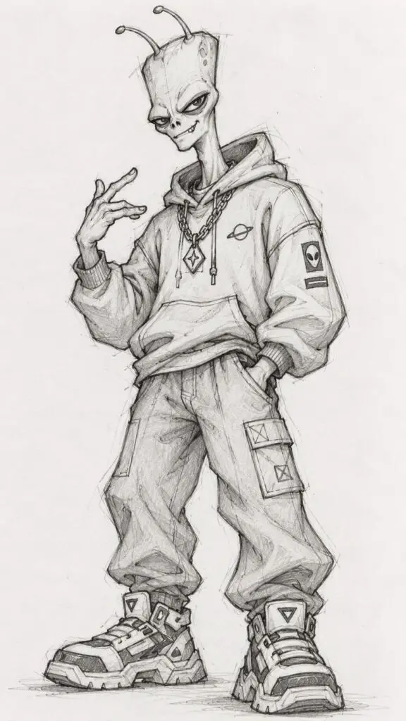 Stylish Alien Streetwear Character Sketch