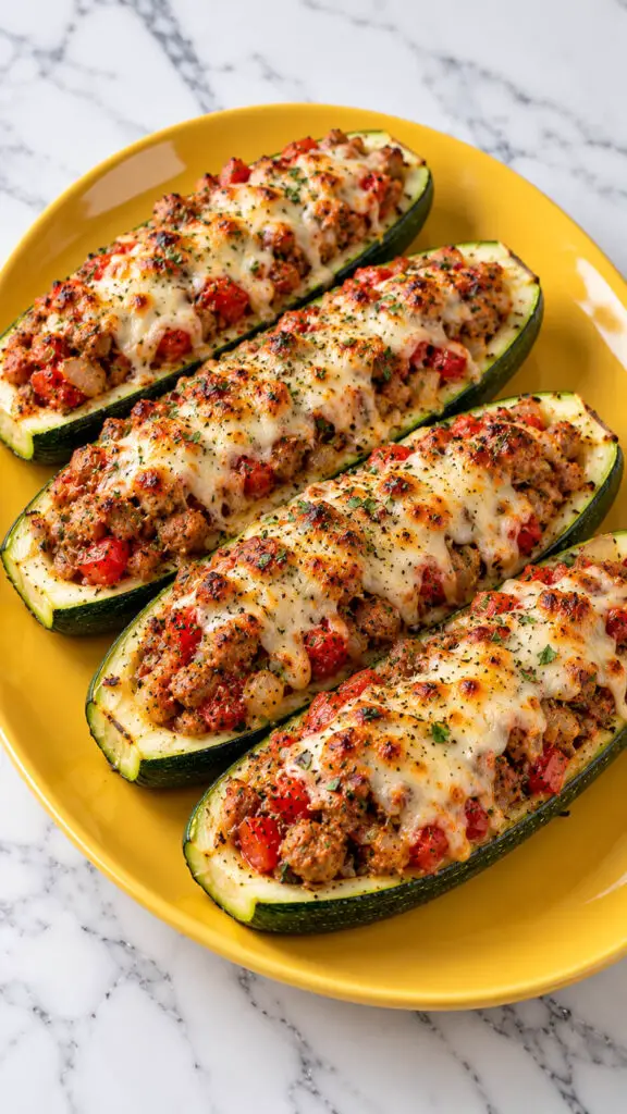 Turkey Sausage Zucchini Boats