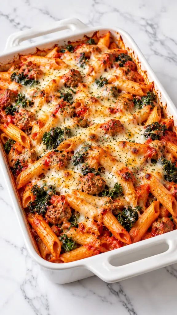 Turkey Sausage and Kale Pasta Bake