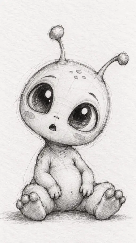 Whimsical Graphite Alien Sketch